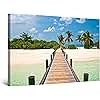 Startonight Canvas Wall Art - Bridge to the Beach, Beach Palms Clear Water for Living Room Picture Lerge Framed 32 x 48 Inches