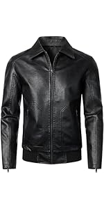 HOOD CREW Mens Faux Leather Bomber Jacket Classic Style Motorcycle Jackets