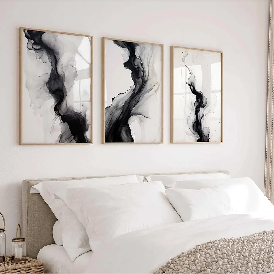 Black White Abstract Wall Art Decor Set of 3 Modern Wall Art Minimalist Canvas Wall Decor Black White Abstract Prints Modern Pictures Minimalist Artwork for Living Room Bedroom 16x24 Inch Unframed
