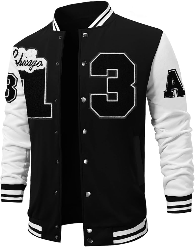 SOLY HUX Men's Color Block Letter Print Varsity Jacket Long Sleeve Baseball Jacket Bomber Coat