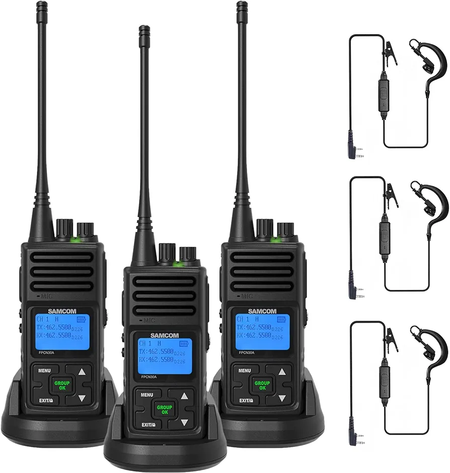 SAMCOM 2 Way Radios FPCN30A Two Way Radios Long Range Rechargeable 5 Watts UHF Programmable Professional Handheld Radios Walkie Talkies with Group Call,1500mAh Battery and Earpieces,3 Packs