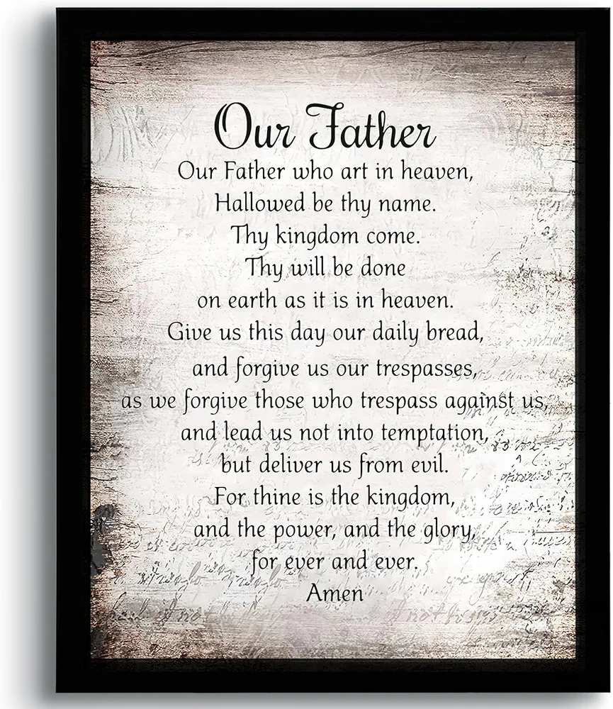 PHAMTE Christian Our Father The Lords Prayer Framed Wall Art Prints Posters Decor, Inspirational Quotes Bible Verse Scripture Pictures Framed Artwork for Walls Prayer Room Living Room Home Decor 11x14