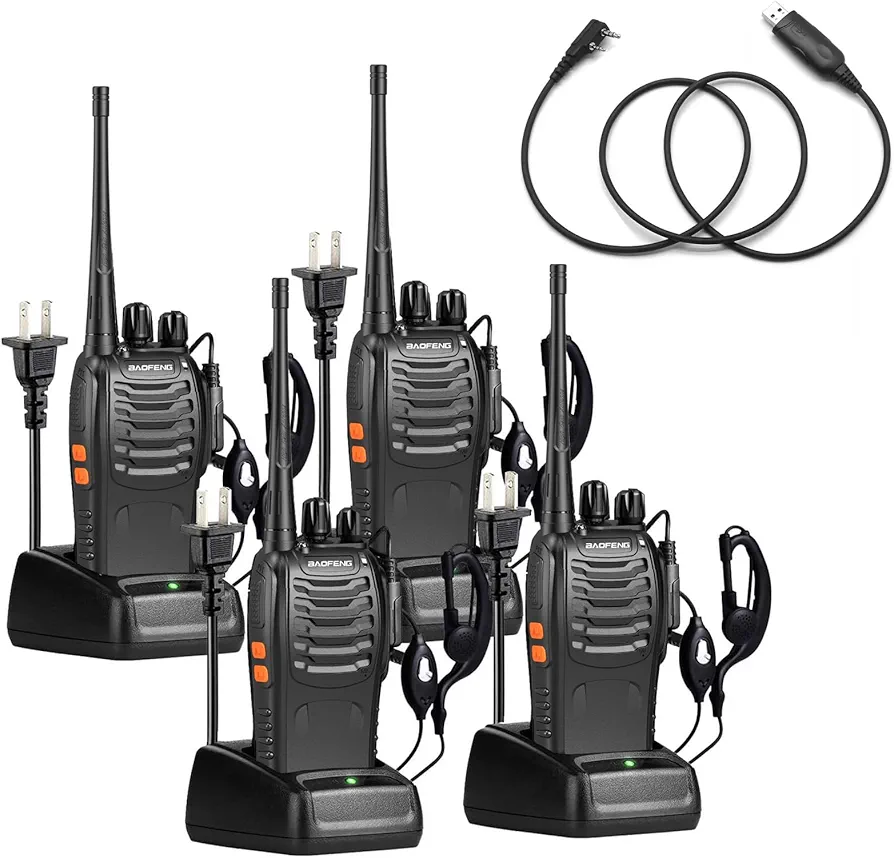 BAOFENG BF-888S Walkie Talkies Long Range with Earpieces 16 Channel Flashlight Walkie Talkies for Adults Rechargeable Handheld Two Way Radios - 4 Pack