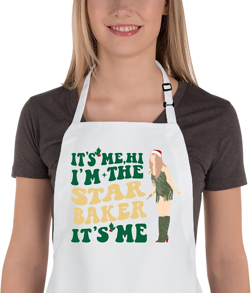 Funny Christmas Baking Apron for Women Men, Cute Baking Gifts for Bakers, Kitchen Cooking Aprons Music Lover Gifts