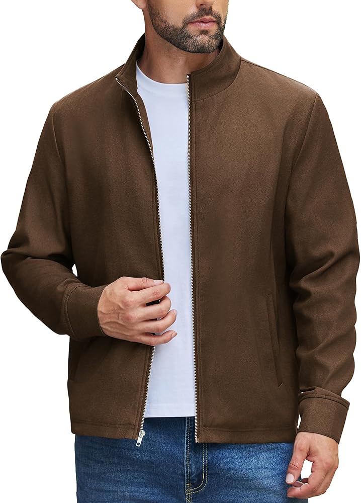 COOFANDY Men's Lightweight Zip Up Jacket Stand Collar Jacket Casual Light Golf Jackets with Pocket