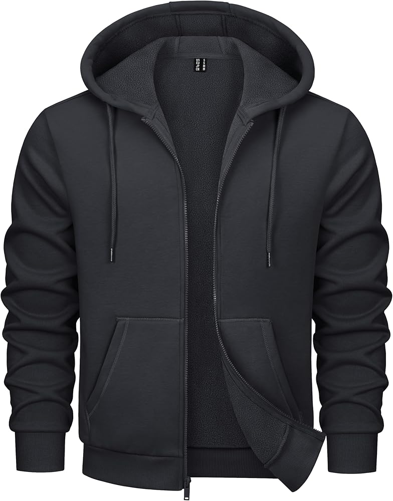 MAGCOMSEN Men's Fleece Lined Zip Up Hoodie Casual Fashion Hooded Jacket Lightweigt Athletic Sweatshirt with Pocket