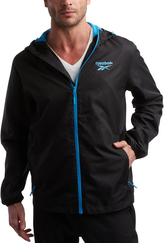 Reebok Men's Jacket - Wind and Water Resistant Full Zip Sherpa Lined Hooded Windbreaker Jackets for Men (Sizes: S-XL)
