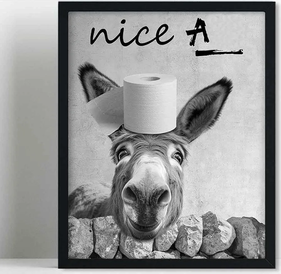 Biufo Framed Nice Ass Funny Quotes Canvas Wall Art Print Donkey Animal Portrait Picture Poster for Bathroom Bedroom Decor (8"x10")