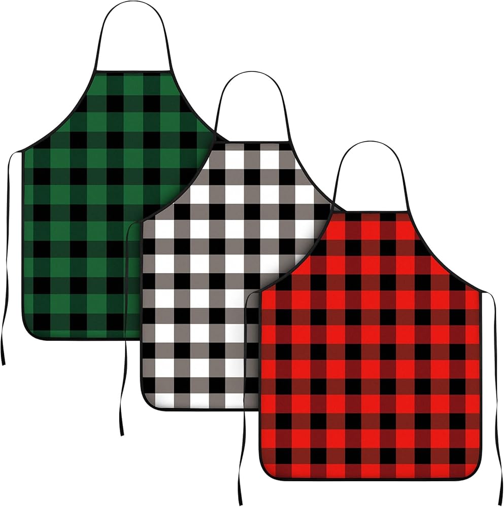 Geyoga 3 Pieces Buffalo Plaid Apron Christmas Aprons Kitchen Cooking Apron for Christmas Cooking Baking