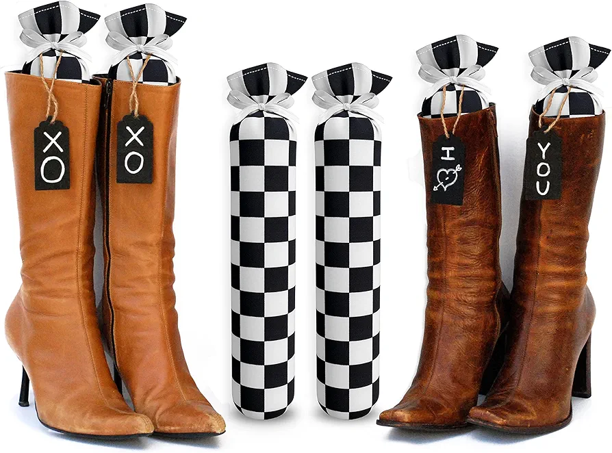 Boot Shaper Stands for Closet Organization. Many Patterns to Choose from. 1 Pair. (Black and White Checkers)