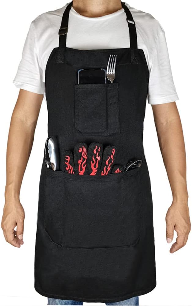 DCCPAA 100% Cotton Professional Grade Chef Apron for Cooking,Kitchen,BBQ, Grill and Hobby and Work for Men and Women gifts