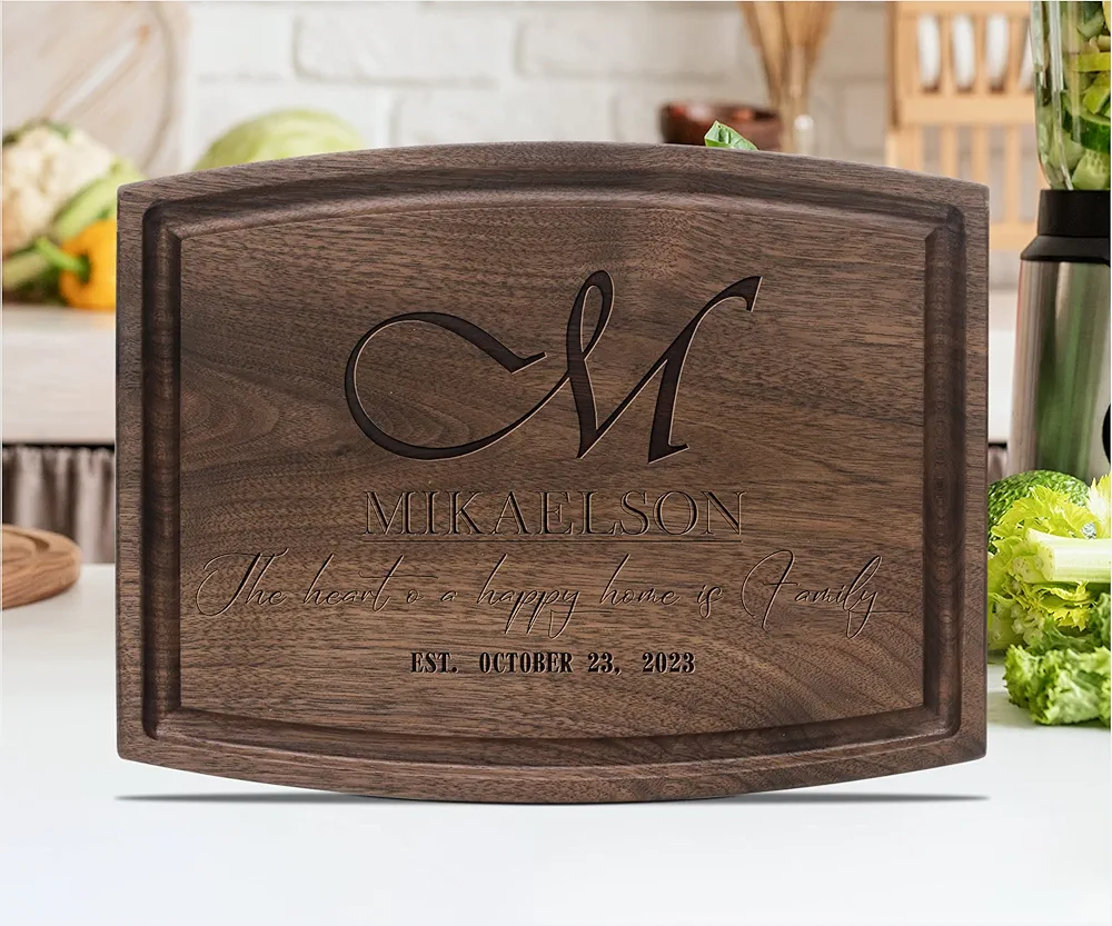 Personalized Cutting Boards Wood Engraved with Monogram 4: Handmade Custom Wooden Kitchen Chopping Board, Unique Gift for Weddings, Housewarmings, Anniversaries, Home Decor