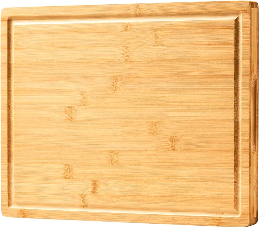 Large Bamboo Wood Cutting Boards for Kitchen, 1" Thick Charcuterie Boards, Butcher Block with Juice Grooves & Handles