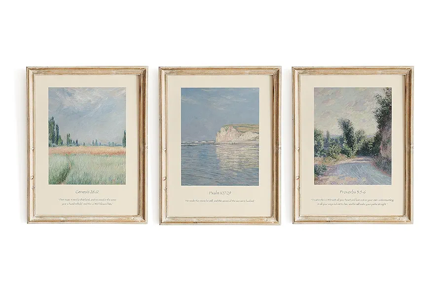 Christian Scripture Gallery Art Set, Jesus Bible Verse Wall Art Print, Religious Decor, Vintage Oil Painting, LDS Art, Christian Art Gifts (8" x 10" Unframed, Set of 3 (B))