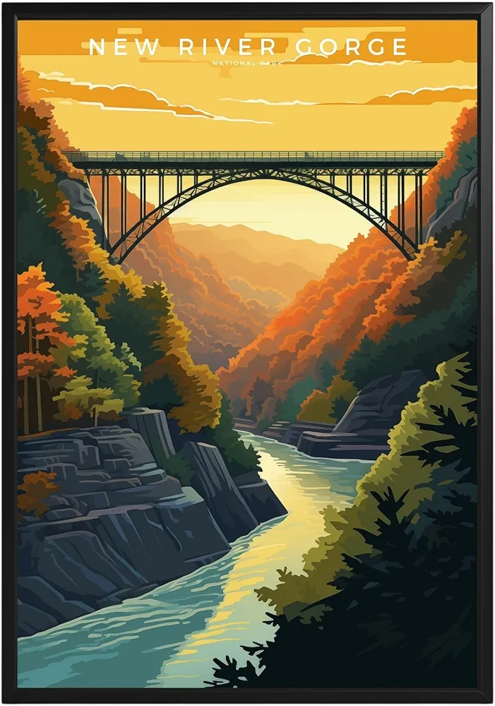 New River Gorge National Park Poster, Abstract Nature Landscape Wall Art, Retro National Park Wall Art Prints for Office, Bedroom, Bathroom, Living Room Decor (Unframed)