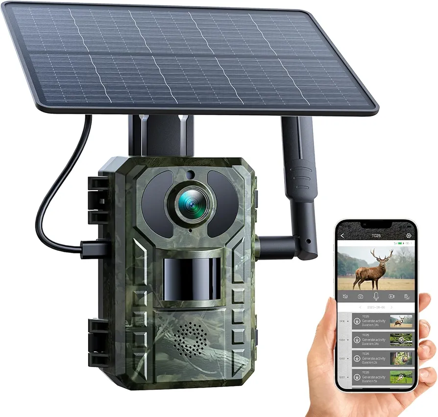 VOOPEAK 4G Solar Trail Camera - 2.5K Live Streaming Game Camera with Built-in SIM Card, 0.1s Motion Activated Wildlife Camera with 940nm No-Glow Night Vision, IP66 Waterproof Hunting Camera