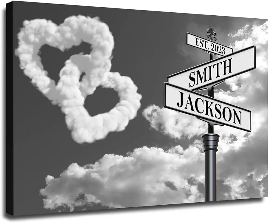 suliehouse Personalized Crossroad Sign Couples Name Canvas, Custom Name Intersection Sign Poster Wall Art Print Best Gift For Wedding, Anniversary Canvas, Wedding Engagement Street Sign Canvas