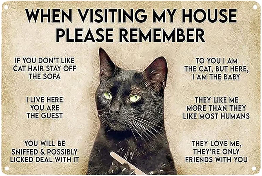 Robert Art When Visiting My House Please Remember Vintage Wall Decoration - Cat's Artwork - Original Design Tin Metal Wall Art Print Poster - Thick Tinplate Signs
