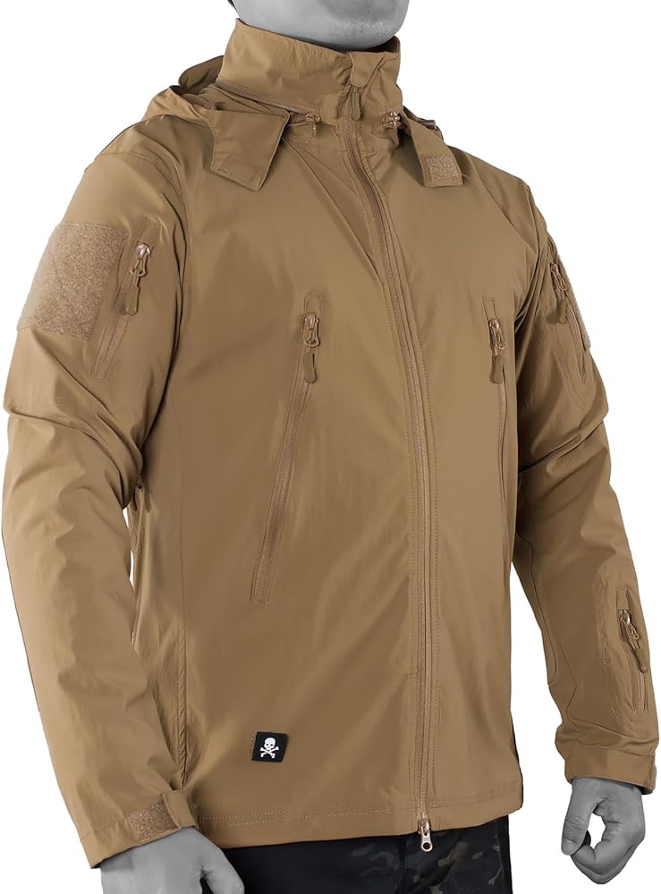 Mens Tactical Soft Shell Full Zip Jacket Lightweight Black Army Combat Coat Special Ops Airsoft Gear