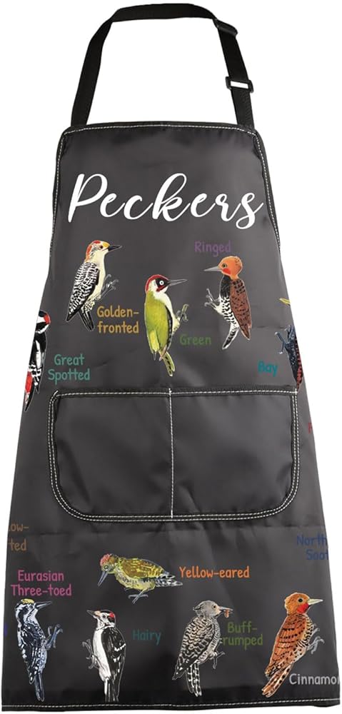MBMSO Pecker Apron with Pockets Pecker Bird Gifts for Pecker Lover Woodpecker Kitchen Cooking Apron Ornithologist Gifts