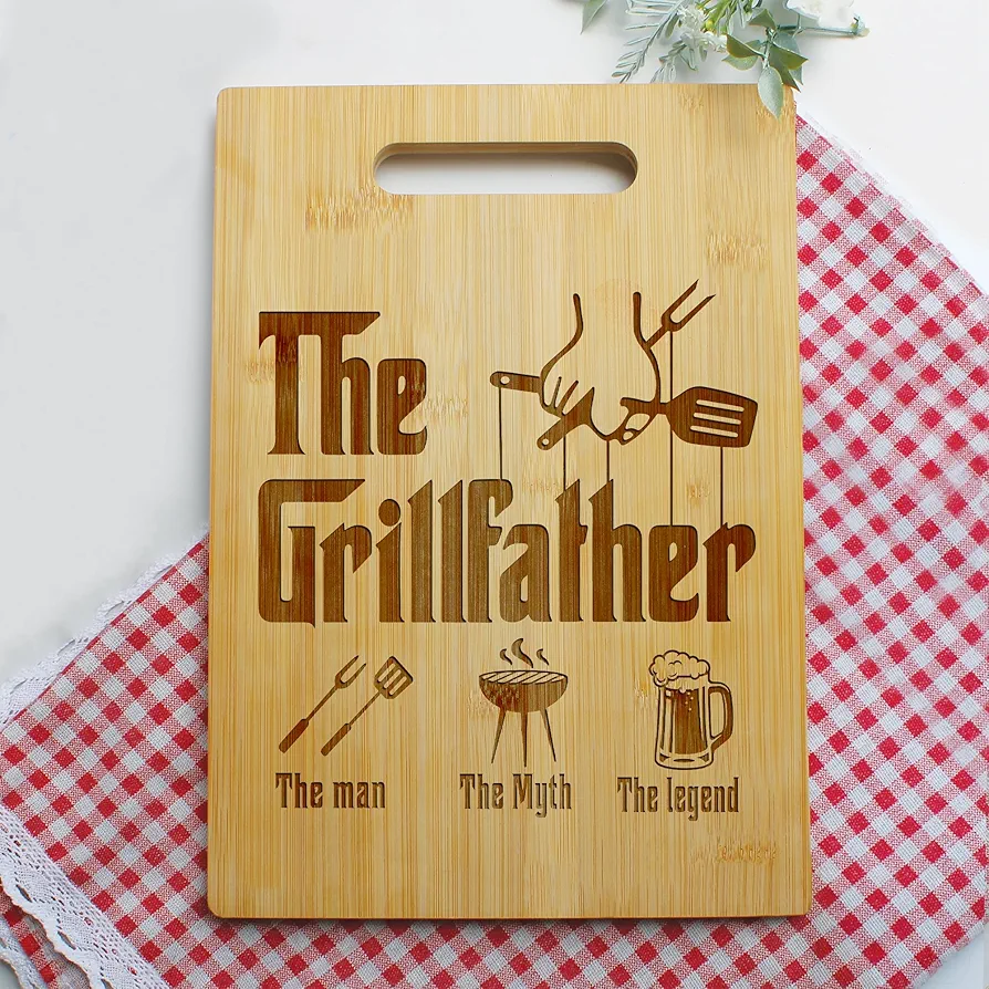Dad Cutting Board The Grillfather Board, Dads Grilling Plate, Grill Master, Gifts for Dad for Father's Day, Birthday, Christmas, Engraved Bamboo Wood Cooking Board. 13.4"L x 9.5"W x 0.6"Th