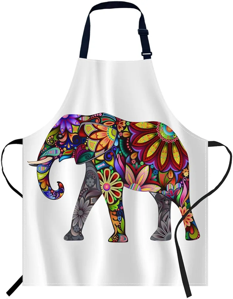 oFloral Color Flower Elephant Apron Adjustable Apron Cooking Kitchen Chef Women Men Aprons for Home Kitchen, Restaurant, Coffee House, Baking Gardening BBQ