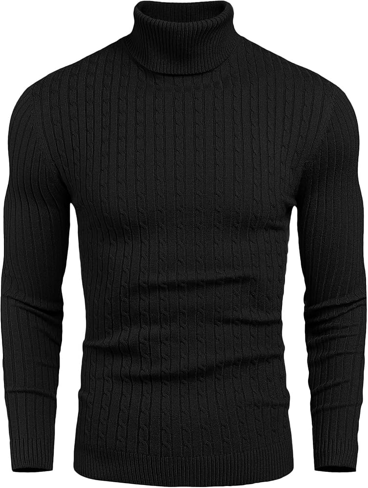 COOFANDY Men's Slim Fit Turtleneck Sweater Casual Twist Patterned Pullover Knitted Sweaters