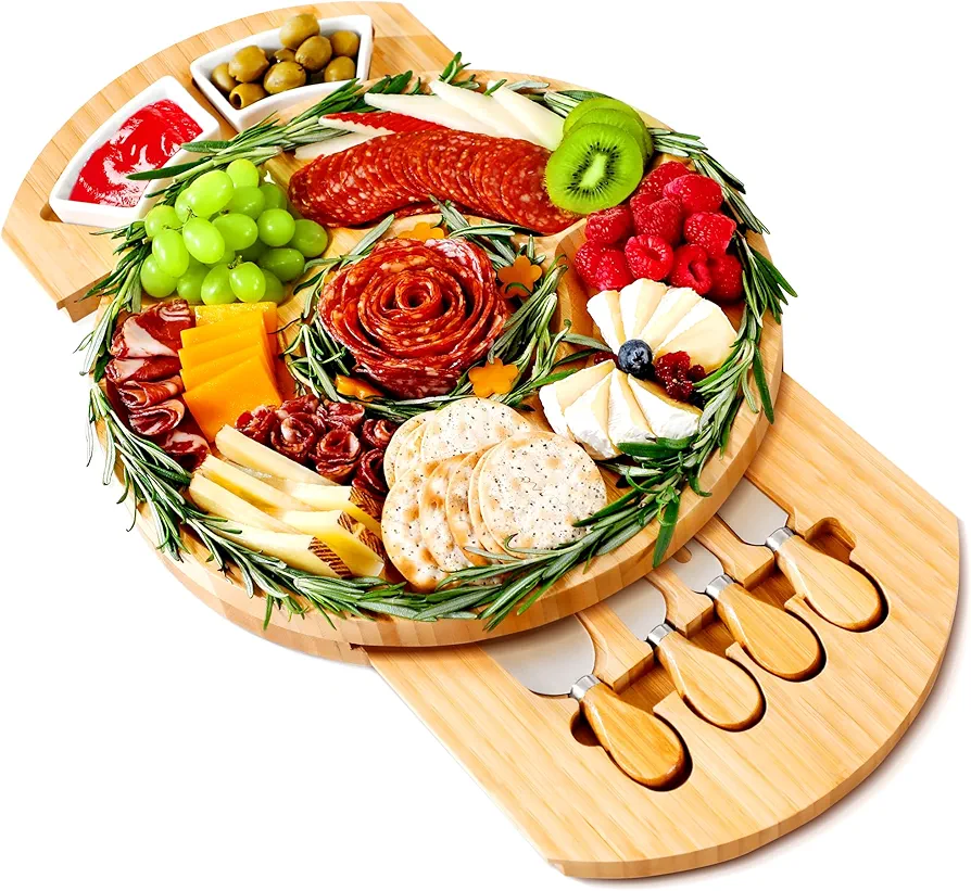 Charcuterie Boards, Thereye Cheese Board with Knife Set, Bamboo Charcuterie Board Set-