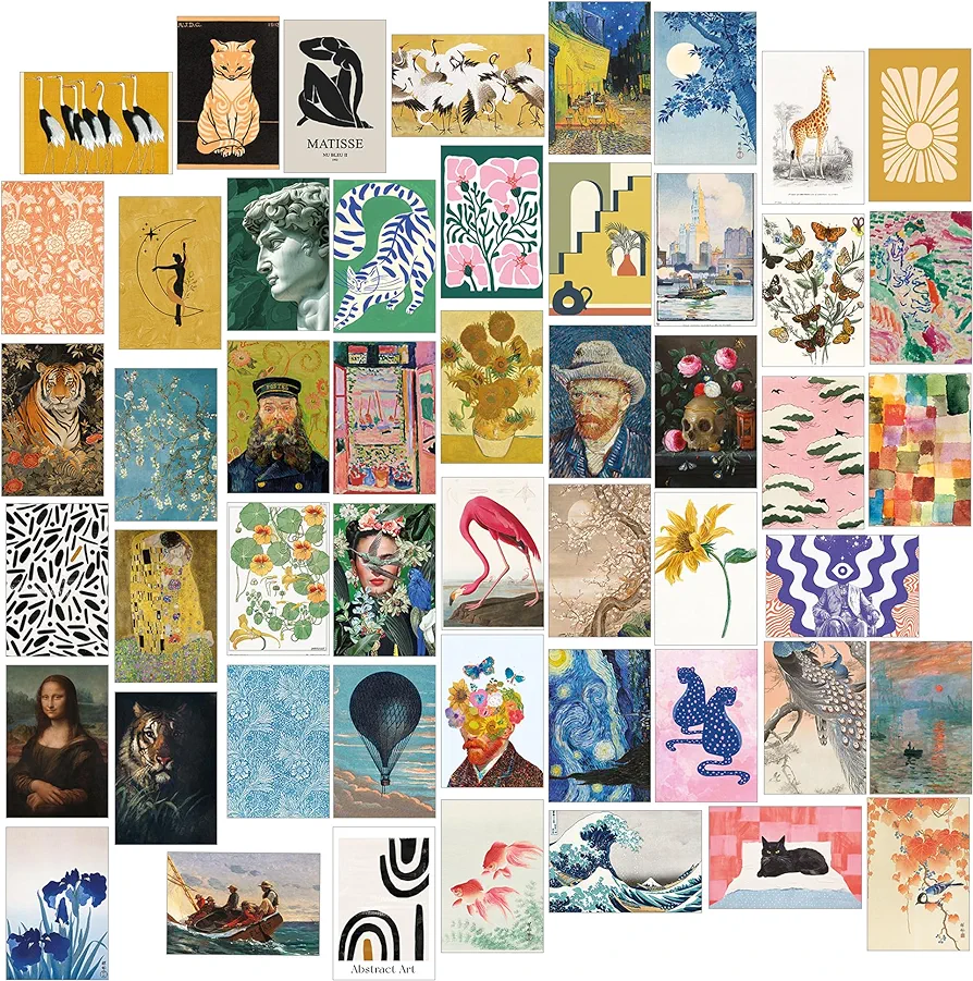 Maximalist Wall Art, 50pcs Maximalist Wall Decor Funky, Eclectic Decor, Aesthetic Wall Collage Kit for Room Decor, Picture Collage Kit, Aesthetic Pictures for Teen Girls Bedroom Decor