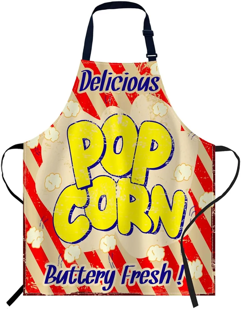 oFloral Popcorn Vintage Grunge Apron Adjustable Apron Cooking Kitchen Chef Women Men Aprons for Home Kitchen, Restaurant, Coffee House, Baking Gardening BBQ
