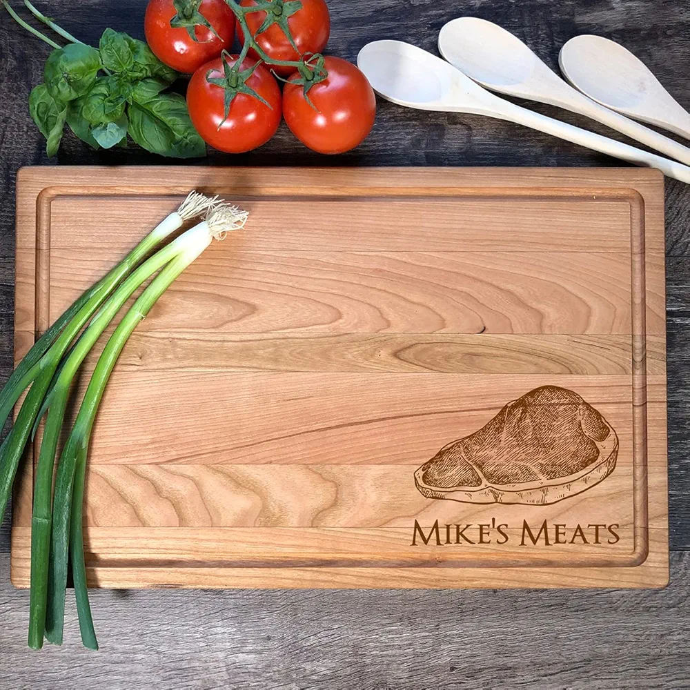 Personalized Cutting Board. Steak. Custom Boards. Gift For Him. Engraved. (Cherry wood, 11" x 17" Large)