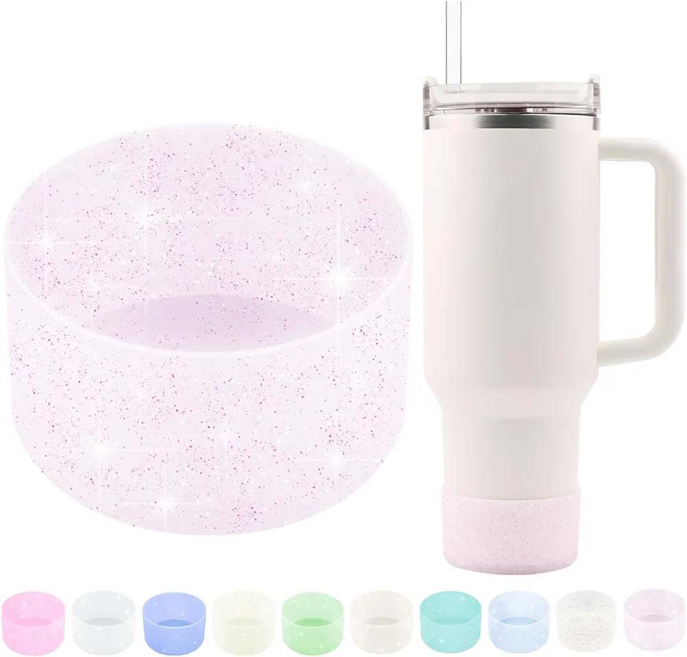 WORBSS Glitter Silicone Boot Sleeve for Stanley Cup H2.0 Tumbler 20 30 40oz & Hydro Flask 18-24oz with 2.85-3.0 inch Protective Anti-Slip Bottom Cover Bumper Accessories for Water Sport Bottles