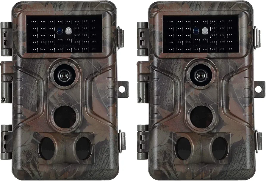 2-Pack No Glow Game & Deer Trail Cameras 32MP 1296P H.264 Video 100ft Night Vision Motion Activated 0.1S Trigger Speed IP66 Waterproof