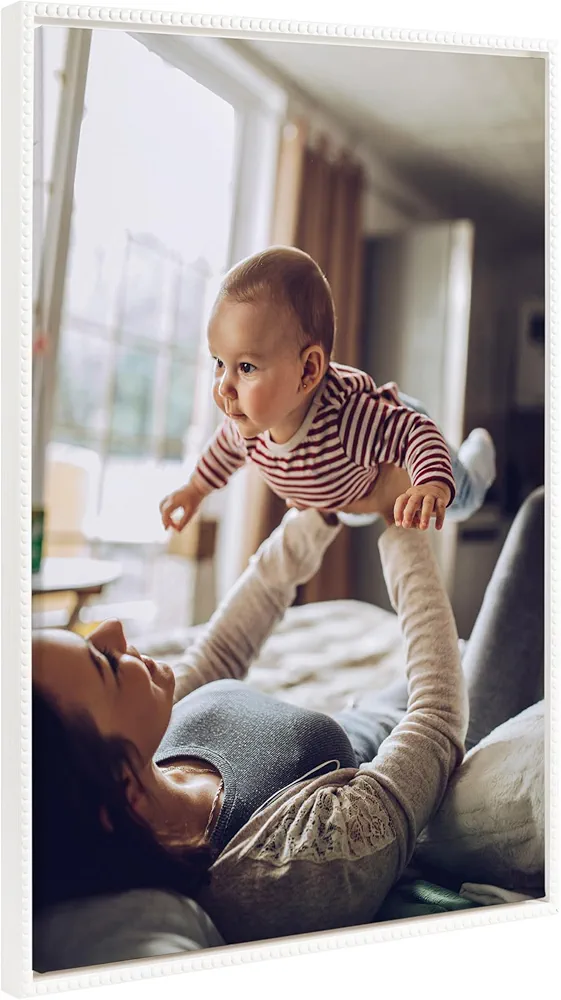 Kate and Laurel Sylvie Custom Printed Beaded Framed Canvas Wall Art, 23x33 White, Personal Canvas Print with Your Photos for Bedroom or Living Room Gallery Wall | Printed and Hand Framed in the USA