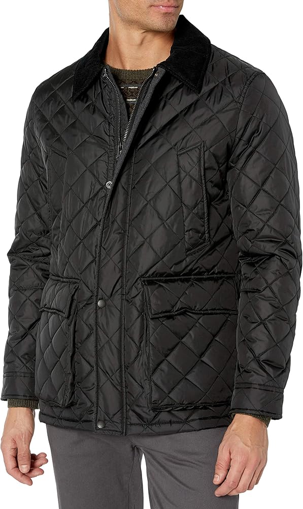 Cole Haan Men's Quilted Nylon Barn Jacket with Corduroy Details