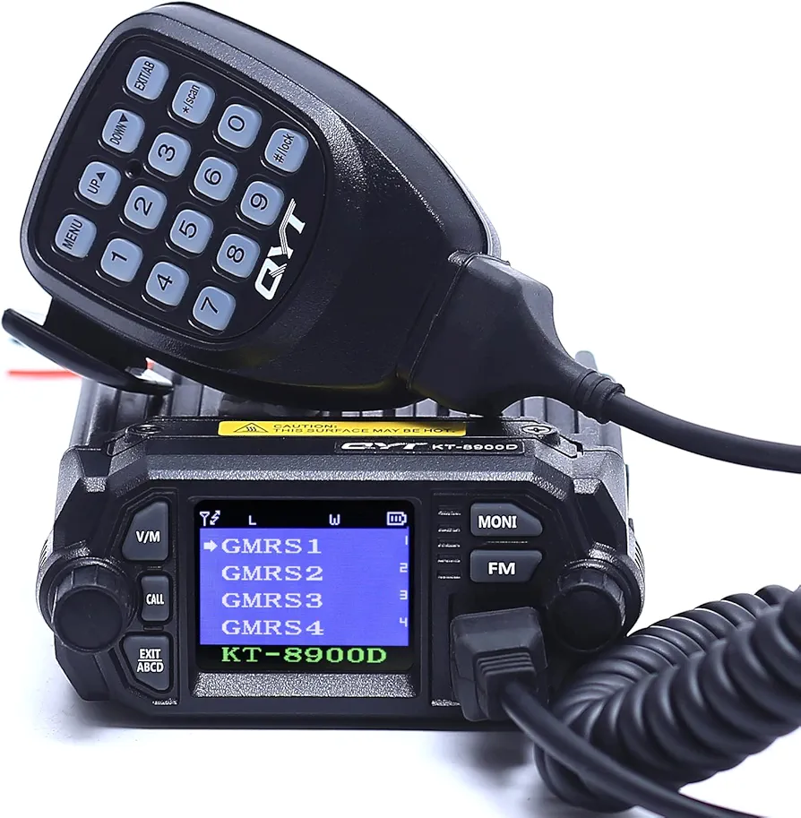 QYT KT-8900D GMRS Mobile Radio Dual Band Receiver Quad Standby Mini Color screen Car Radio Mobile Transceiver VHF/UHF 20 Watt GMRS Repeater NOAA Weather Long Range Two-Way Radios Black
