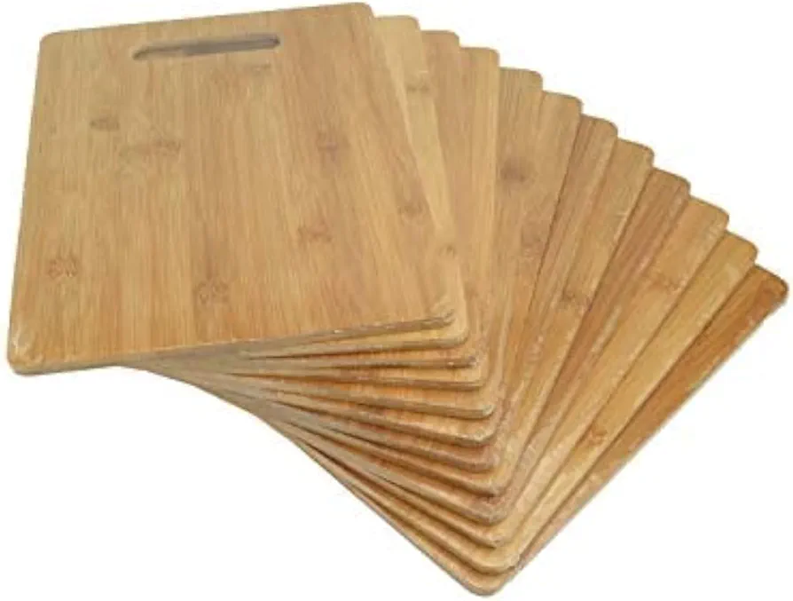 (Set of 12) 12"X9" Bulk Plain Bamboo Wooden Serving Tray, Charcuterie Platter, Cutting Board with Handle for Customized, Personalized Engraving Gifts