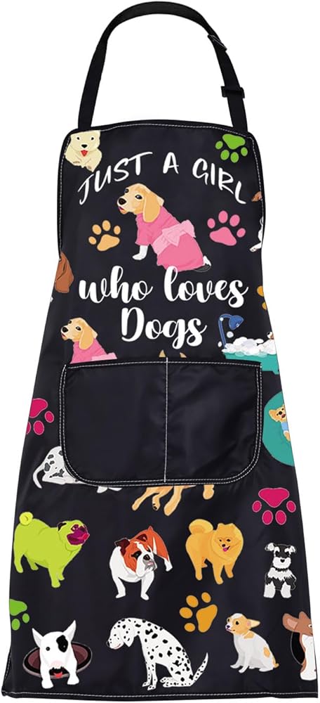 CMNIM Just A Girl Who Loves Dogs Apron Cute Puppy Dog Apron Dog Lover Gift for Girls Women Cooking Kitchen Apron with Pockets