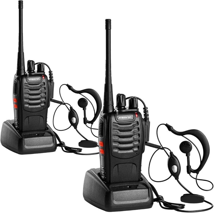 Walkie Talkie for Adults - ANSIOVON Long Range Walky Talky Rechargeable 16 Channels Two Way Radio- Flashlight - Earpiece - Rechargeable Li-ion Battery(Include) - 2 Pack.