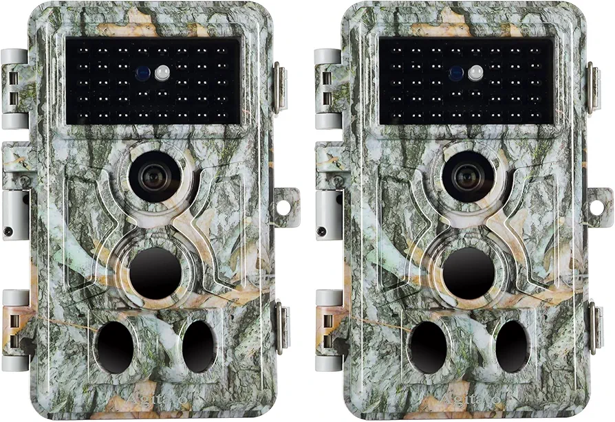 2-Pack Trail Camera 32MP 1296P H.264 MP4 Video No Glow 90ft Night Vision 0.1S Trigger Speed Motion Activated Waterproof IP66 Game Cam for Wildlife Hunting or Home Surveillance