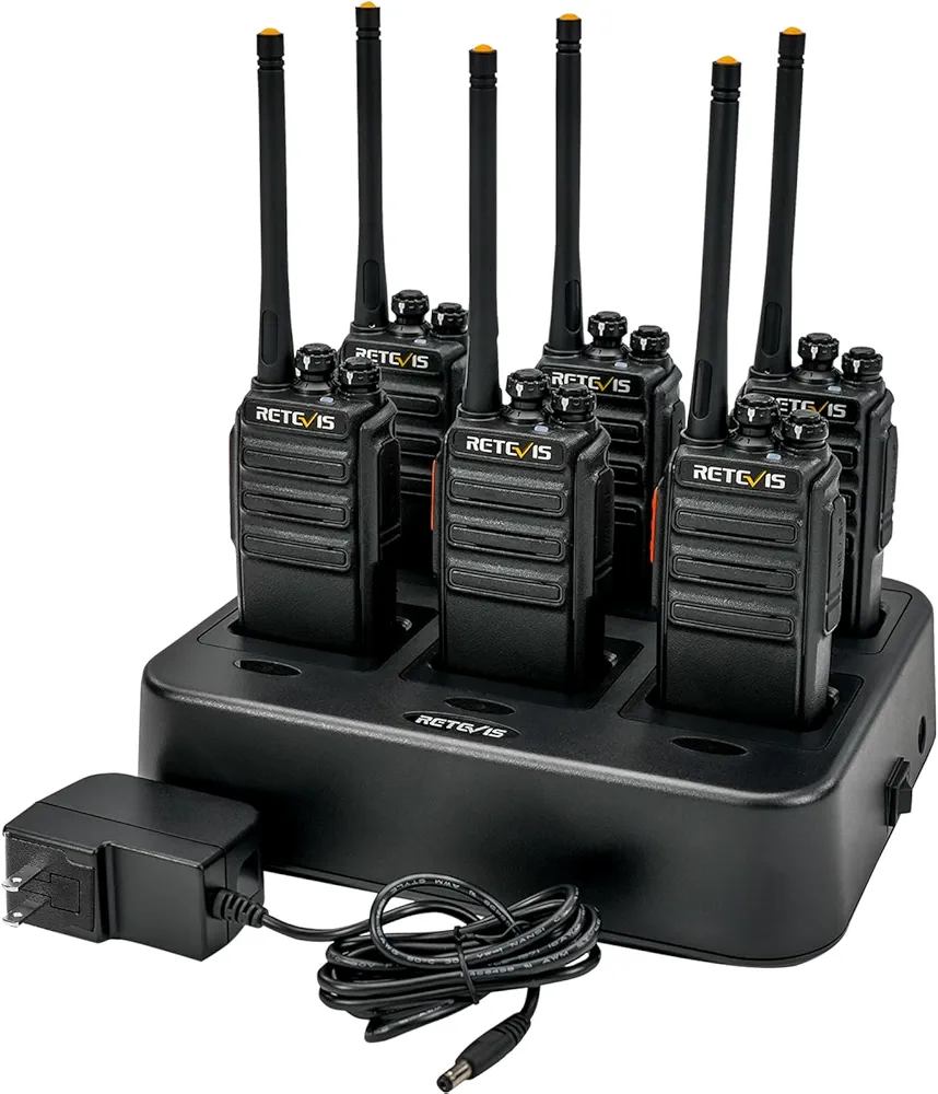 Retevis H-777S Walkie Talkies Long Range,Heavy Duty Portable FRS Two-Way Radios, Hands Free,Safe Call,Rugged Commercial 2 Way Radios with Gang Charger,for Warehouse, Churches,Jobsite(6 Pack)