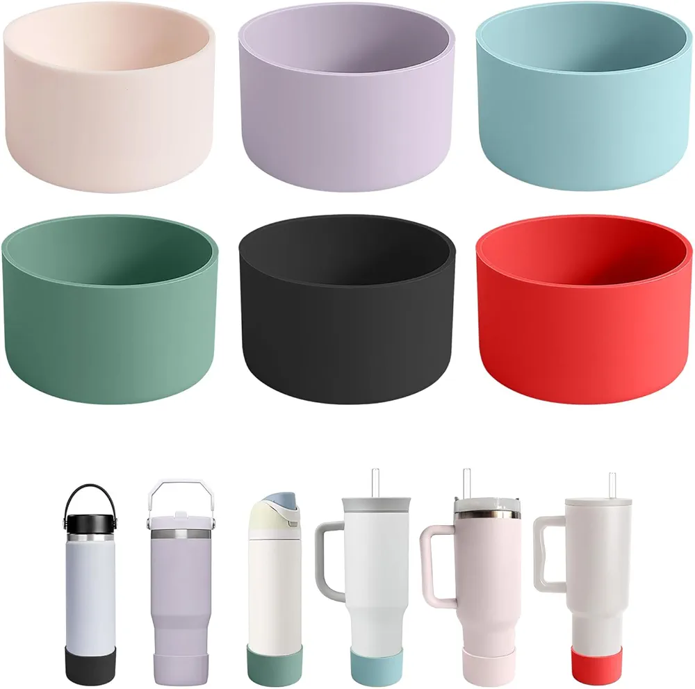 6Pcs Silicone Cup Boots for Water Bottle Fits Stanley/Hydro Flask/Simple Modern/Yeti/Owala, 2.8-3.1in Width Bottom Protector Cover Sleeve (6 Colors)