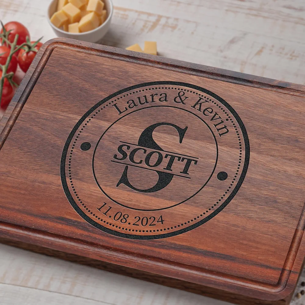 Personalized Cutting Board, Perfect Gifts for Couples or Parents, Customizable Christmas Gifts, Wedding, Anniversary, House Warming Gift Idea, Wooden Kitchen Decor New Homeowners (Walnut, Large)