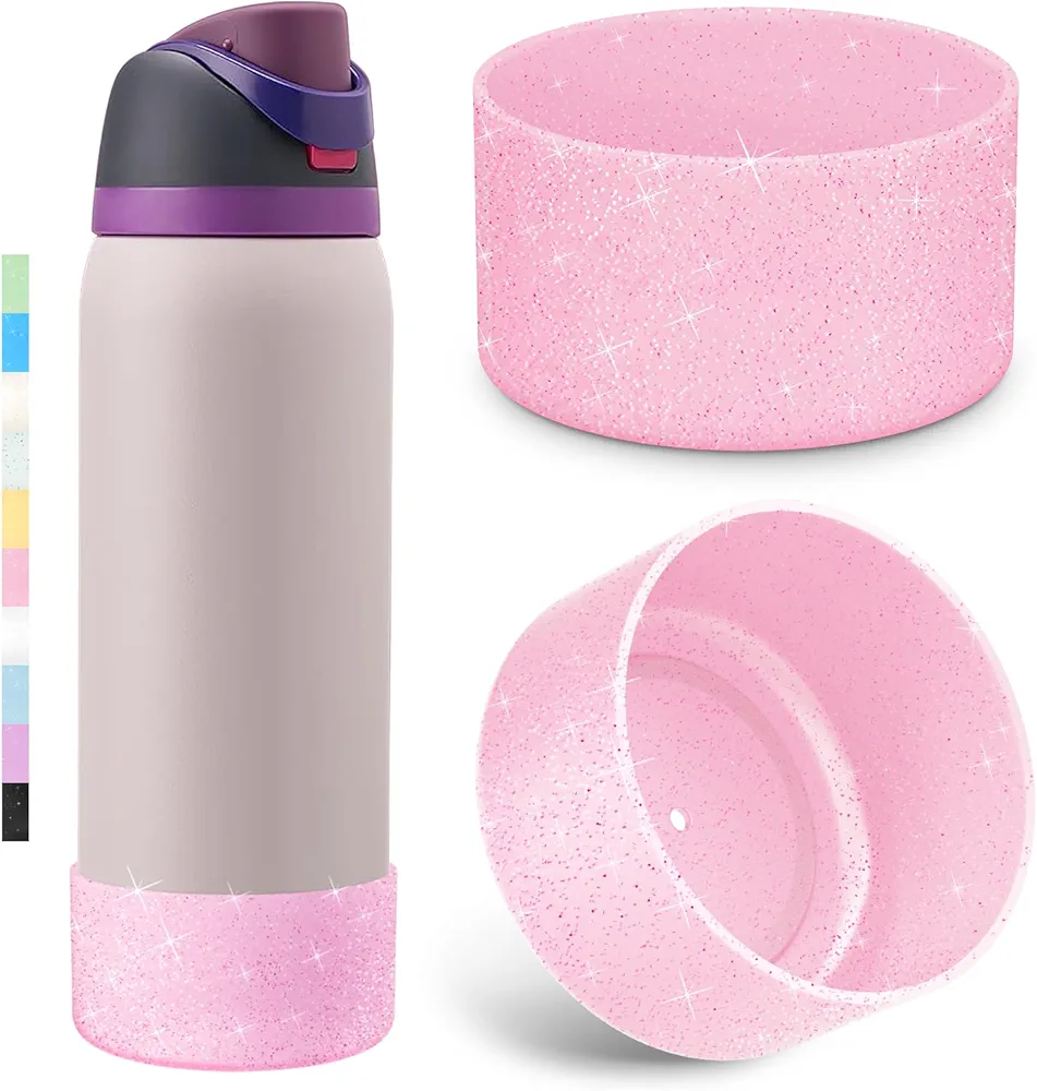 2PCS Glitter Silicone Boot for Owala Water Bottle, Anti-Slip Protective Sleeve for Owala Twist,FreeSip and Flip Stainless Steel Water Bottle, BPA-Free, Dishwasher Safe, Accessories