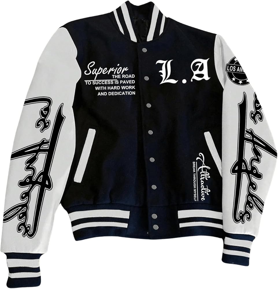 SOLY HUX Men's Varsity Jacket Color Block Letter Graphic Print Long Sleeve Casual Baseball Jacket