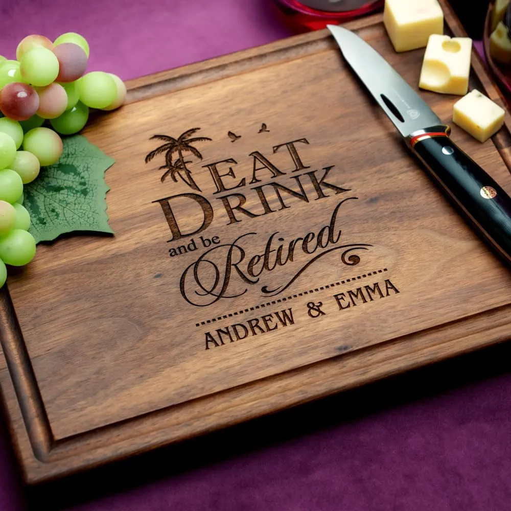 Straga Personalized Cutting Boards | Handmade Wood Engraved Charcuterie | Custom Corporate Retirement Gift for Retired Employees, Co-Workers or Friends (Retirement Design No.702)