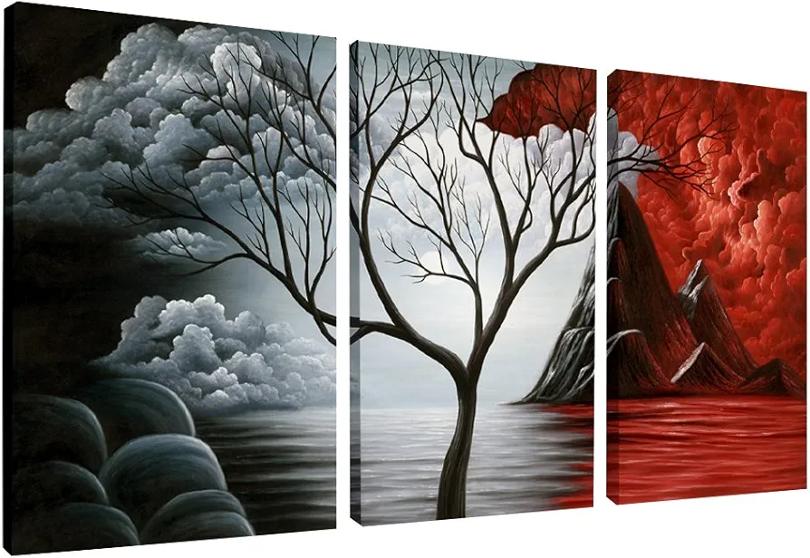 Wieco Art The Cloud Tree 3 Panels Modern Canvas Wall Art Prints Artwork Abstract Seascape Paintings Reproduction Sea Beach Pictures on Canvas for Home Decorations Wall Decor