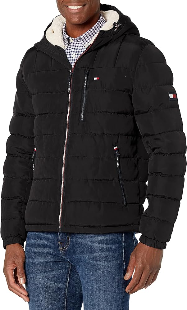 Tommy Hilfiger Men's Midweight Sherpa Lined Hooded Water Resistant Puffer Jacket