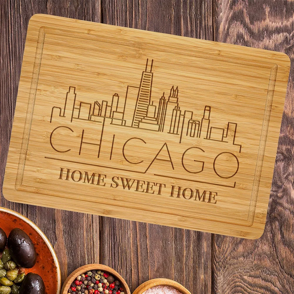 Chicago Skyline Cutting Board, Housewarming Gift, Personalized Cutting Board, Wedding Gift for Couple, City Gift, Wooden Bamboo Board, Thanksgiving Gift,Christmas Gift