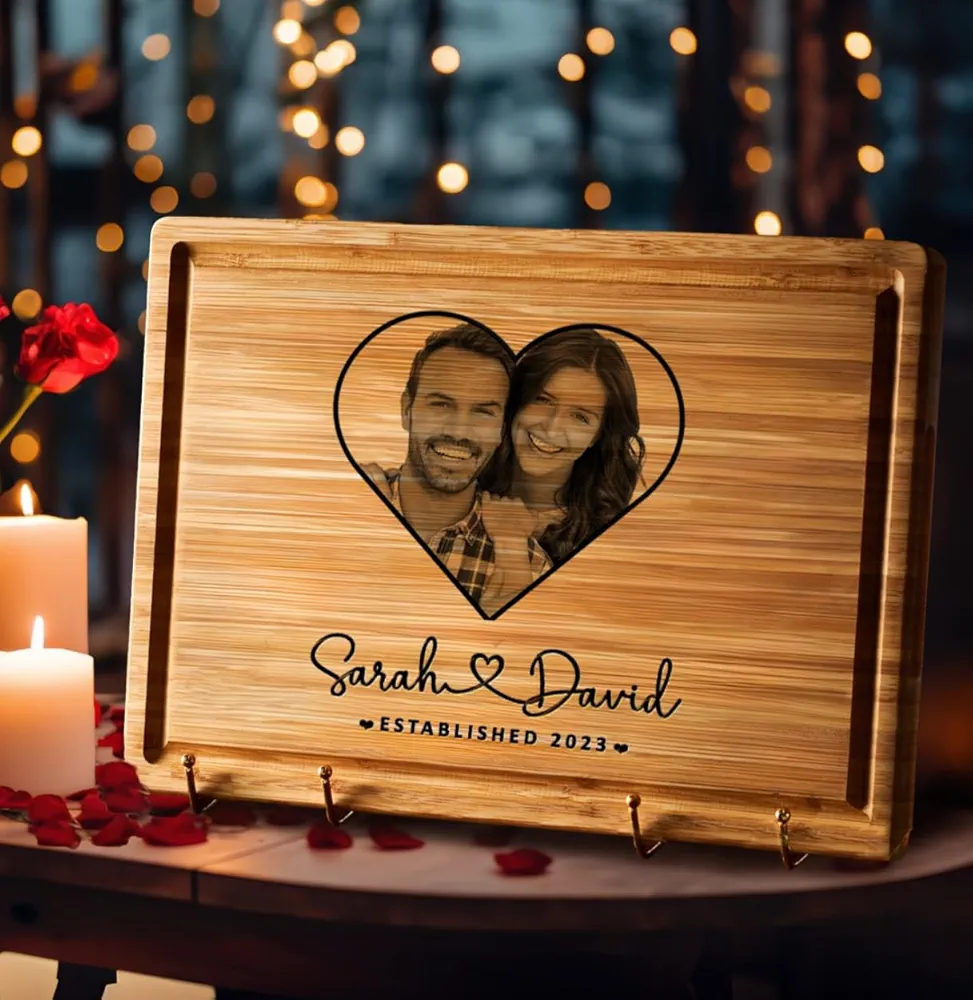 Personalized Photo Gifts for Girlfriend Women Wife Mom Her, Customized Cutting Board with Photo, Unique Valentines Gifts for Couples, Custom Charcuterie Board Valentines Day Gift Basket